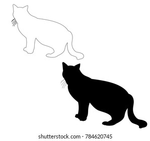 vector, isolated silhouette cat, outline