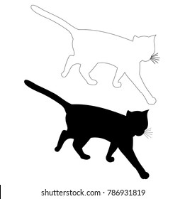 vector, isolated silhouette cat, outline 