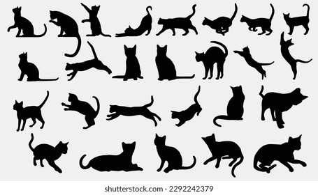 vector isolated silhouette cat set