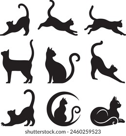 Conjunto de gatos de silueta aislada de Vector