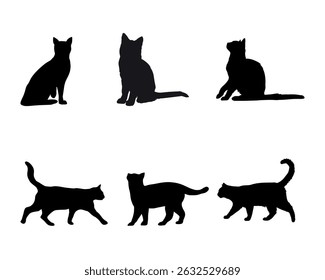 vector isolated silhouette cat set