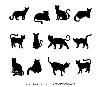 vector isolated silhouette cat set