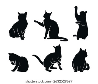 vector isolated silhouette cat set
