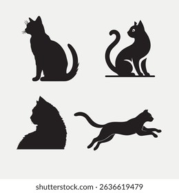 vector isolated silhouette cat set . qualityful bundle cats silhouette