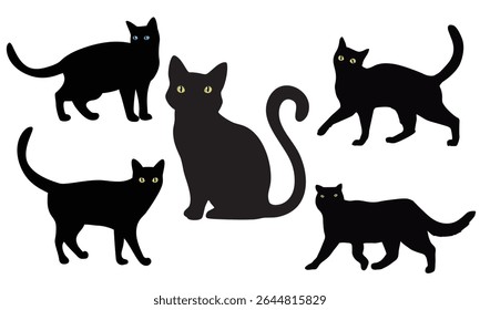 vector isolated silhouette cat set