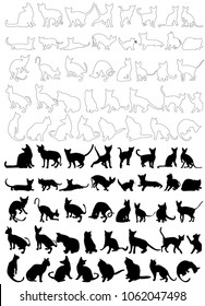 vector, isolated, silhouette of a cat, sketch set