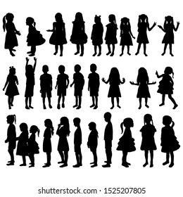 vector, isolated, silhouette of a child on a white background, children set