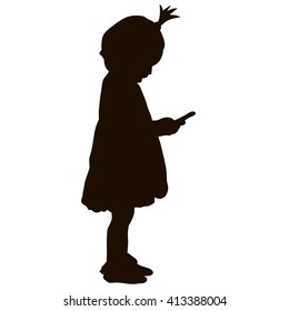 vector , isolated, silhouette of a child with phone