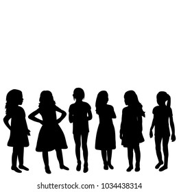 vector, isolated, silhouette children, little girl, group