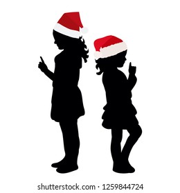 vector, isolated, silhouette children playing, new year, christmas