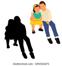 vector, isolated silhouette of children sitting