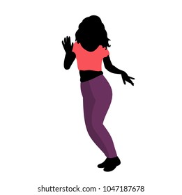 vector, isolated silhouette in color clothes girl dancing