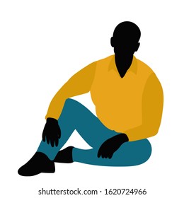 vector, isolated, silhouette in colored clothes, a man sitting