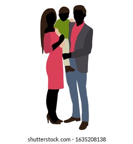 vector, isolated, silhouette in colored clothes, family