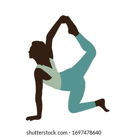 vector, isolated, silhouette in colored clothes girl gymnast stretching