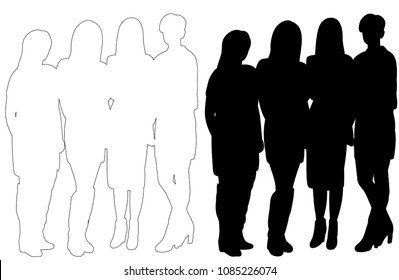 vector, isolated silhouette of a crowd of people, outline