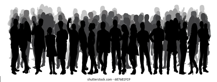 Vector, isolated silhouette of a crowd of people, rally