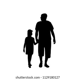 Silhouette Girl Walking Grandparents Illustration Graphics Stock ...