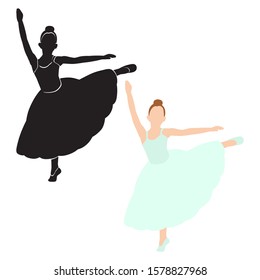 vector, isolated, silhouette of a dancing ballerina