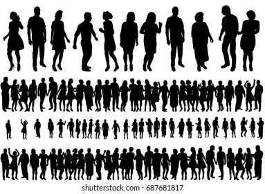 Vector, isolated silhouette of dancing group of people, set