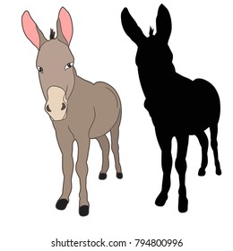 vector, isolated, silhouette of a donkey on a white background