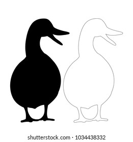 vector, isolated, silhouette duck, on white background