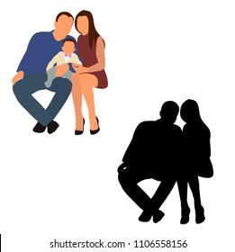 vector, isolated, silhouette family sitting