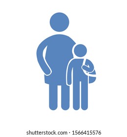 vector, isolated silhouette, father and son on white background