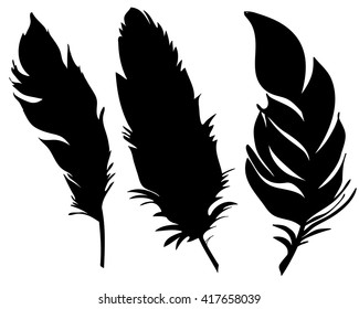 Vector Isolated Silhouette Feather Set Feathers Stock Vector (Royalty ...