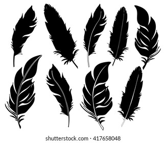 vector, isolated silhouette feather set of feathers