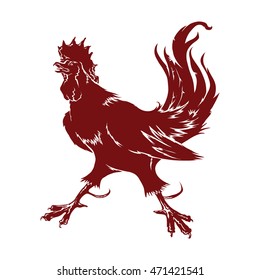 Vector isolated silhouette fiery rooster Chinese zodiac sign in 2017
