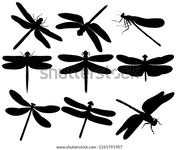 Vector Isolated Silhouette Flying Dragonflies On Stock Vector (Royalty ...