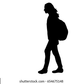 Vector, isolated silhouette of a girl with a backpack