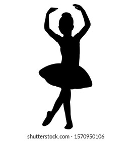 Vector, Isolated, Silhouette Of A Girl Child Ballerina Dancing
