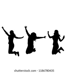 vector, isolated, silhouette girl jumping, set