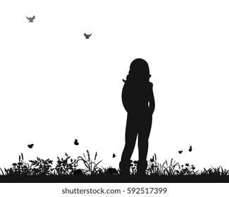 vector isolated silhouette girl standing