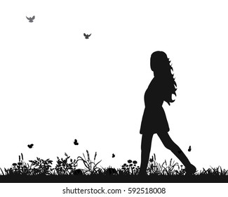 Vector Isolated Silhouette Of A Girl Walking