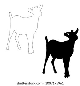 vector, isolated silhouette of goat with horns on white background