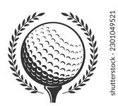 Vector Isolated Silhouette of Golf Ball on Tee With Laurels