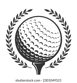 Vector Isolated Silhouette of Golf Ball on Tee With Laurels