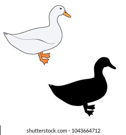 vector, isolated silhouette goose, duck, icon on white background