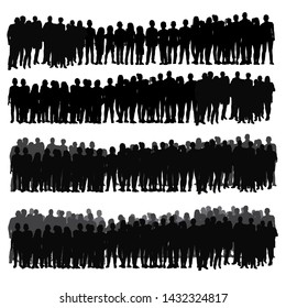 vector, isolated, silhouette group, crowd of people, set