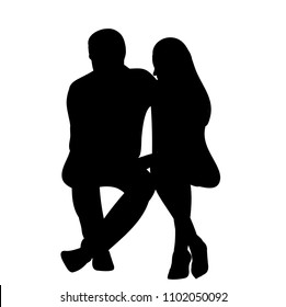 vector, isolated, silhouette husband and wife sitting