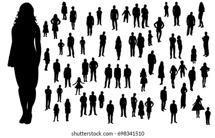 Vector, isolated, silhouette of a large group of standing people