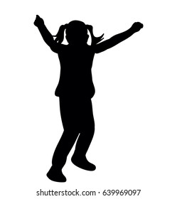 Vector, isolated, silhouette little girl dancing, dance, fun