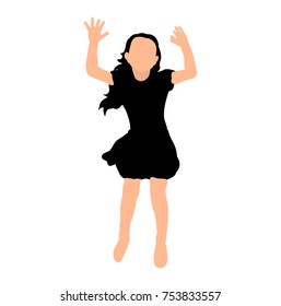 vector, isolated silhouette little girl jumping