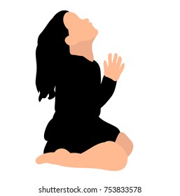 vector, isolated silhouette little girl praying