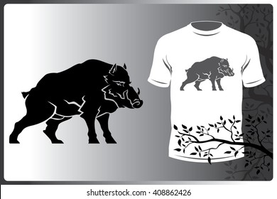 Vector isolated silhouette logo animal picture wild boar. Print logo on a T-shirt or a wild boar