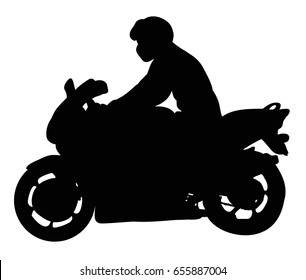 Vector, isolated silhouette man goes on a motorcycle