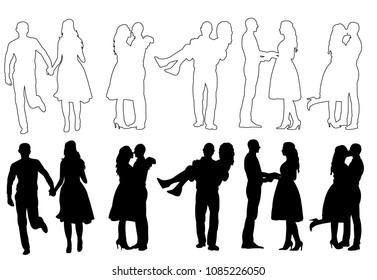 vector, isolated silhouette man, set